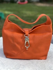 Dooney & Bourke Pebble Leather Logo Lock Hobo orange shoulder bag - Picture 1 of 10