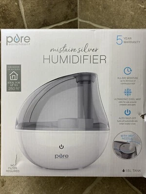Pure Enrichment® MistAire™ Silver Ultrasonic Cool Mist Humidifier LASTS ALL DAY! - Image 1 of 4