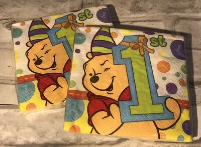 Hallmark Disney Winnie The Pooh First Birthday Beverage/Dessert Napkins 2 - Image 1 of 4