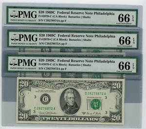 Fr. 2070-C $20 1969C 3 Consecutive Federal Reserve Notes 66 EPQ PMG DC-2492 - Picture 1 of 2