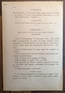 Lazise 1892 Decreto Real En Caridad -8797 - Imagen 1 de 1
