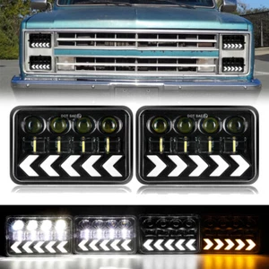 Pair 4x6" LED Headlights Hi/Lo DRL Dynamic Signal for Plymouth Caravelle 1979-89 - Picture 1 of 12