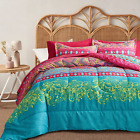 Boho Bed in a Bag 7 Pieces King Size, Colorful Bohemian Tribal Pink N Blue Flora