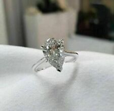 Solitaire 2.00Ct Pear Simulated Diamond White Gold Plated Engagement Ring Size 5