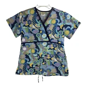 Tafford Size S Scrub Top Multi Color With Pockets Tie back Medical Nurse Small - Picture 1 of 6