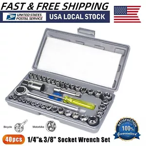 40pcs Ratchet Wrench Socket Set Spanner Tool Kit Metric / SAE 1/4" 3/8" Drive US - Picture 1 of 12