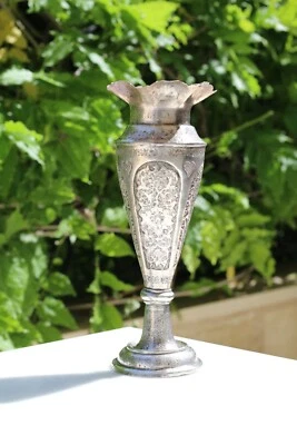 Antiguo elegante jarrón de plata 84 hecho a mano aguja grabado Oriente Medio Foto 1 de 4
