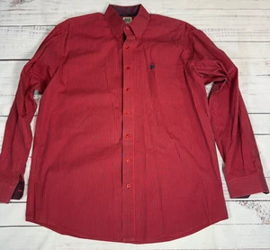 Cinch Mens Long Sleeve Button Up Western Shirt Sz Large Red Stripe 100% Cotton - Picture 1 of 9