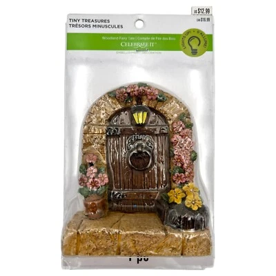 NOS 2016 Michaels Celebrate It Fairy Garden WOODEN DOOR Lights Up Tiny Treasures - Image 1 of 4