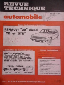 RENAULT 20 R20 (FIAT 131 132 FORD Escort) - Revue Technique Automobile - Imagen 1 de 1