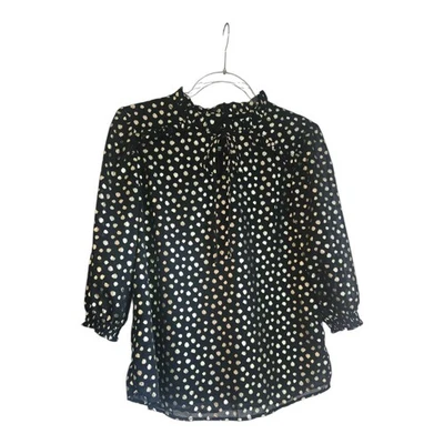 Blusa Cocomo Petite SM para mujer negra dorada manga 3/4 superposición transparente forrada con volantes Foto 1 de 4