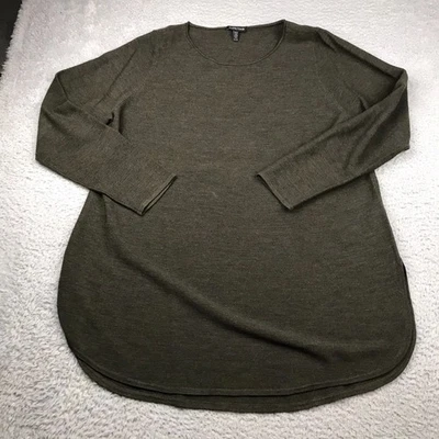 Eileen Fisher Sweater Dress Womens XL Green Merino Wool Knit Round Neck Tunic - Image 1 of 4