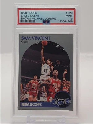 SAM VINCENT 1990-91 NBA HOOPS BASKETBALL SHOWS MICHAEL JORDAN PSA 9 Q0856 - Image 1 of 2