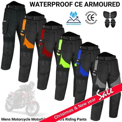 WATERPROOF CE ARMOURED Motorcycle Trousers Thermal Lined Riding Pants Motorbike - Image 1 of 4