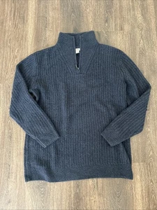 LL Bean Pullover Pulli Herren L 1/4 Zip dunkelblau Wollmischung gerippt Stretch weich - Bild 1 von 6