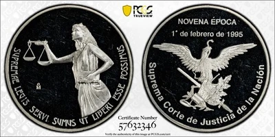 MEXICO LARGE SILVER MEDAL 1995 Mo, Supreme Court, PCGS PF 63 DCAM Cameo UNC. G8 - Image 1 of 4