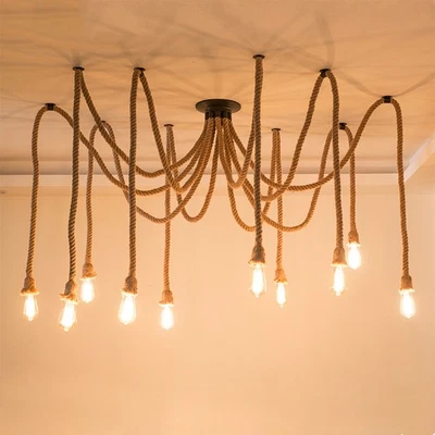 DIY Chandelier Retro Style Hemp Rope LED Pendant Lamp Ceiling Hanging Light - Image 1 of 4