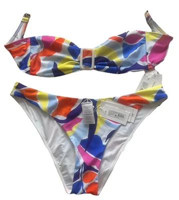New Milly Cabana Swimsuit Bikini 2pc Set  Bottom Sz L, Strapless Top Sz M $250 - Image 1 of 4