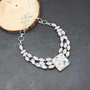 Collana gioielli in argento sterling 925 con pietre preziose in calcedonio ro... - Foto 1 di 6