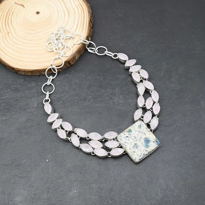 Collana gioielli in argento sterling 925 con pietre preziose in calcedonio ro... - Immagine 1 di 4