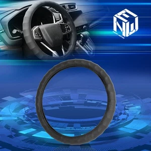 Universal 14.5"-15" Diameter Leather Steering Wheel 3D Touch Pattern Style Black - Foto 1 di 7