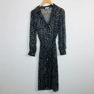 Skies Are Blue Women's Sheer Printed Belted Shirt Dress 3/4 Sleeve Size Small - Picture 1 of 5
