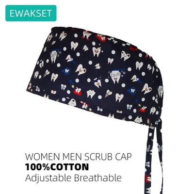 New Dentist Surgical Cap Teeth Print Cotton Dental Nursing Hat Medical Scrub Cap - Image 1 of 4