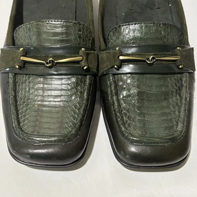 LIZ CLAIBORNE Heels Women Sz 9M Olive "Odessa"  Yuppie Croc Print Mule Slides - Image 1 of 4