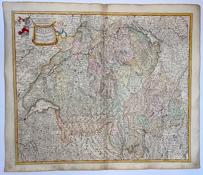 SUIZA c. 1720 REINER & JOSHUA OTTENS MAPA ANTIGUO GRANDE Foto 1 de 4