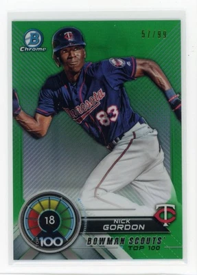2018 Bowman #BTP-18 Nick Gordon Bowman Chrome Scouts' Top 100 Green #/99 - Image 1 of 2