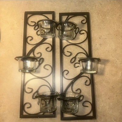 2 apliques de montaje en pared colgantes de metal de hierro forjado negro portavelas votivos Foto 1 de 4