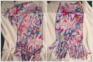 Rouge Collection Plus Size Blue-Pink Tie-Dye Fringe Sleeve Hem Tee/Skirt Set 3X - Bild 1 von 8