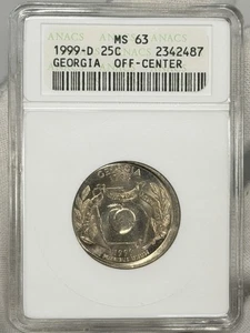 1999-D 25c Georgia Washington Quarter ANACS MS63 Soap Box OFF CENTER ERROR Coin - Picture 1 of 4