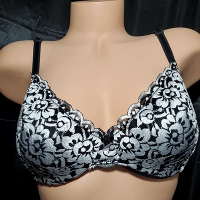 Sutiã feminino OSCAR DE LA RENTA com aro PRETO E BRANCO FLORAL levemente acolchoado 36C - Imagem 1 de 4