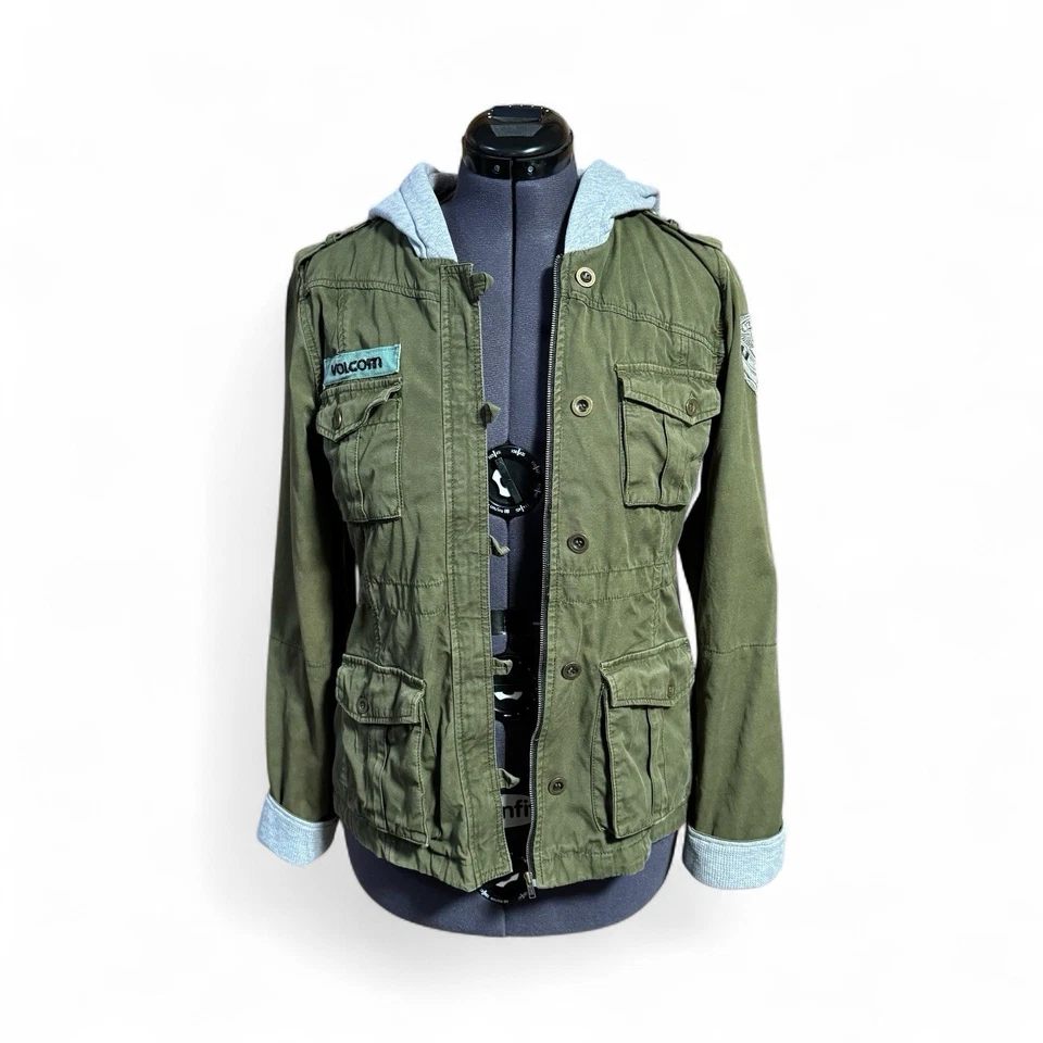Volcom Army Green Military Utility Jacket Gray Hoodie  Juniors Large 2014 Era - Image 1 of 4