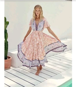 Jaase Taurus Boho Goddess Maxi Dress Nara Print Floral Belted M Cottagecore Chic - Picture 1 of 18