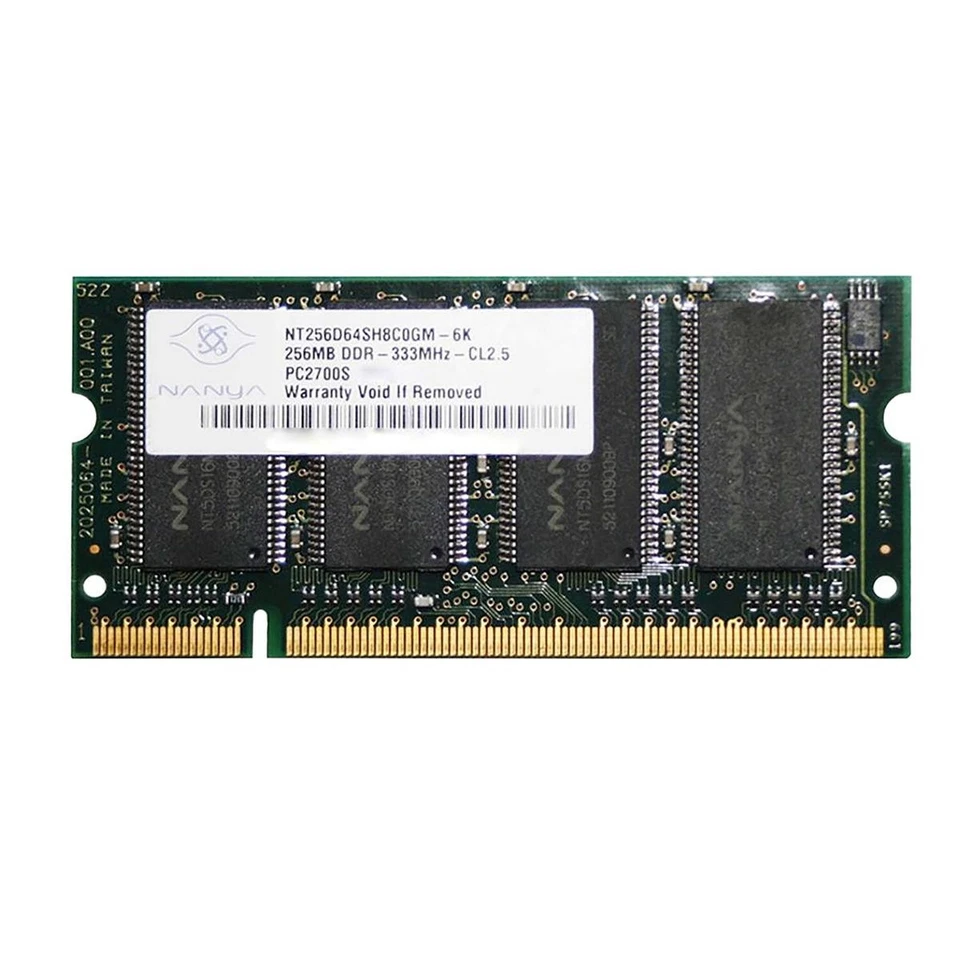 NANYA NT256D64SH8C0GM-6K DDR1 256MB 333MHZ CL2.5 PC2700S-25331 DDR1 SODIMM RAM - Image 1 of 1
