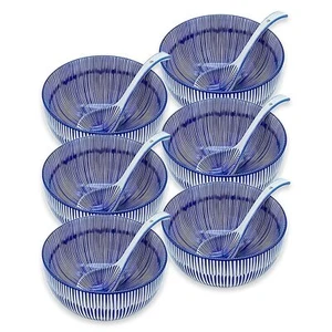 Ceramic Japanese Bowls Set With Nonslip Spoons 6 Inch Cereal Bowls For Soup Oatm - Picture 1 of 7