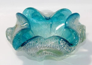 Vintage MCM Murano Italy Alfredo Barbini Blue with Silver Aventurine 5" Bowl - Picture 1 of 5