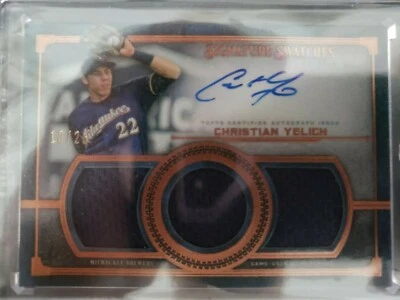 2019 Topps Museum Christian Yelich signature swatches triple relic auto /25 - Image 1 of 4