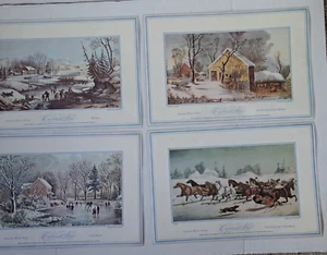 4 Vintage CURRIER & IVES Christmas Winter Scene Plastic Placemats - Picture 1 of 23