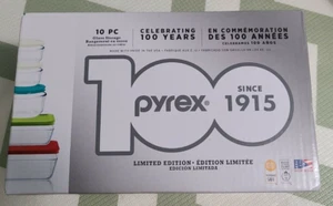 Limited Edition Pyrex 100th Anniv. Glass Storage Containers w/ Lids 10 Piece NEW - Picture 1 of 4