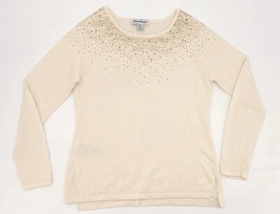 Tommy Bahama Sweater Women Small Ivory Sequin Embellished Lambswool Blend Foto 1 de 4