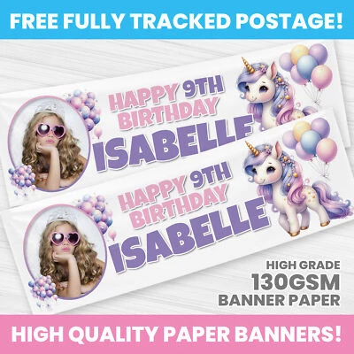 BANNER DE CUMPLEAÑOS UNICORNIO PERSONALIZADO CUALQUIER NOMBRE FOTO BANNERS FIESTA NIÑA Foto 1 de 3