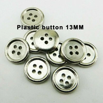Pkg 20 Small Silver-colored 4-hole Plastic Buttons 1/2" (12mm) Craft (9133) - Image 1 of 2