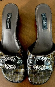 Brighton "Lady" Sandals Low Heel Croc Embossed SZ 9.5 M Italy - Picture 1 of 5