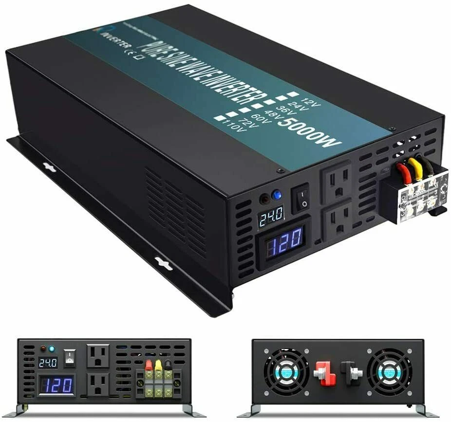 WZRELB 5000w Power Inverter Pure Sine Wave off Grid 24v DC to 120v AC Converter