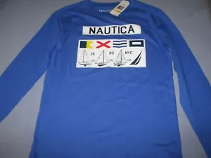 Nautica Boys Long Sleeve Boot Graphic Medium 10-12 T-Shirt -New With Tags !Blue - Picture 1 of 4