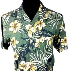 Cherokee Button Up Shirt Mens Green Yellow Tropical Island Hawaiian Shirt sz. M - Picture 1 of 8