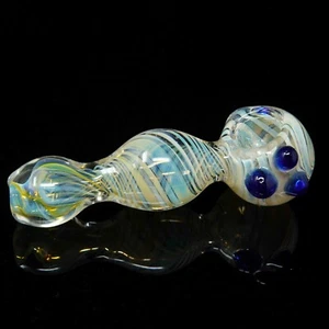 Handmade White Color Changing Thick Spiral Round Handle Smoking Glass Pipes 4" - Picture 1 of 4